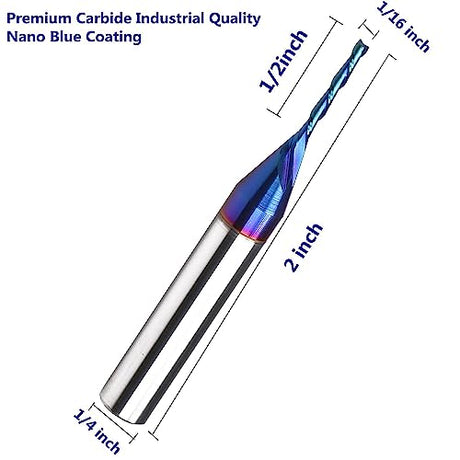 Spiral CNC Router Bits with Down Cut 1/16 inch Cutting, 1/4 inch Shank CNC Bits Solid Carbide End Mill for Wood Cut, 3D Carving Size : 1/16" X 1/2" X HZBIAO
