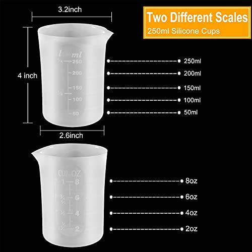 Coopay 250 ml Silicone Measuring Cups for Resin Non-Stick Mixing Cups Glue Tools, Precise Scale for for Resin DIY Craft Jewelry Making, 6 PCS Coopay