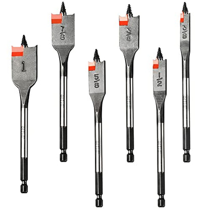 6 pc Standard Spade Bit Drill Bit Set,Threaded Spade Bit with Quick Change Shank for Hole Cutter Woodworking - WoodArtSupply