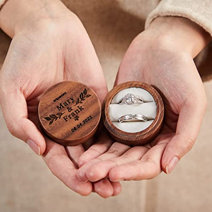 Personalized Ring Box for Wedding Ceremony Engagement Valentine's Day Birthday Customized Ring Bearer Box Walnut Wooden Ring Box Engrave Your Text