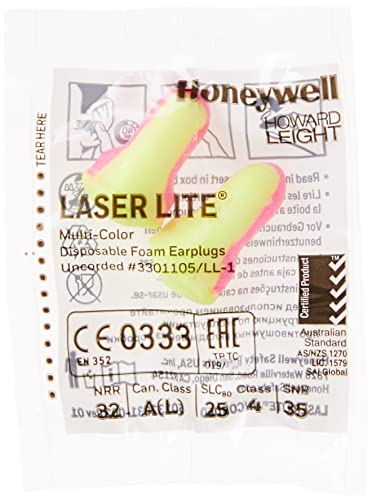 Howard Leight by Honeywell Laser Lite High Visibility Disposable Foam Earplugs, Pink/Yellow , 200-Pairs (LL-1) - 3301105 HOWARD LEIGHT