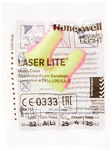 Howard Leight by Honeywell Laser Lite High Visibility Disposable Foam Earplugs, Pink/Yellow , 200-Pairs (LL-1) - 3301105 - WoodArtSupply