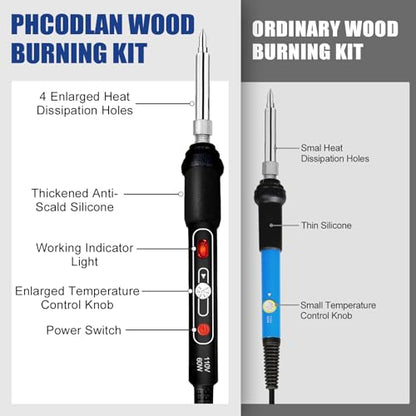 PHCODLAN Wood Burning Kit 80Pcs Power Switch and Adjustable Temperature Wood Burner Pen 392~842°F for Adults Wood Burning Tool for Pyrography Leather