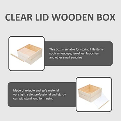 Milisten Wooden Unfinished Box Wooden Box with Clear Slide Top Wood Gift Box Soap Box Vintage Jewelry Boxes Treasure Chest Craft Shadow Boxes for DIY