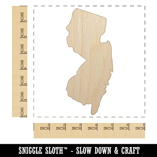 New Jersey State Silhouette Unfinished Wood Shape Piece Cutout for DIY Craft Projects - 1/8 Inch Thick - 6.25 Inch Size Sniggle Sloth