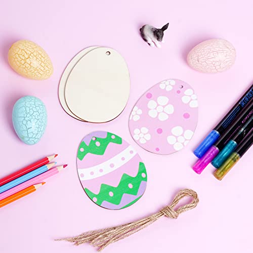 Yookat 50 Pieces Easter Egg Wooden Cutout Unfinished Wood Easter Egg Ornaments Egg Wood DIY Crafts Cutouts Easter Egg Unfinished Wood Slices for Yookat