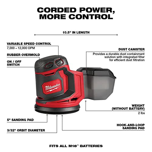 Milwaukee M18 5 Tool Combo Kit: 2606-20 1/2" Drill Driver, 2656-20 1/4" Hex Impact Driver, 2630-20 6-1/2" Circular Saw, 2648-20 Random Orbit Sander, - WoodArtSupply