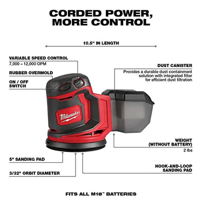 Milwaukee M18 5 Tool Combo Kit: 2606-20 1/2" Drill Driver, 2656-20 1/4" Hex Impact Driver, 2630-20 6-1/2" Circular Saw, 2648-20 Random Orbit Sander, - WoodArtSupply