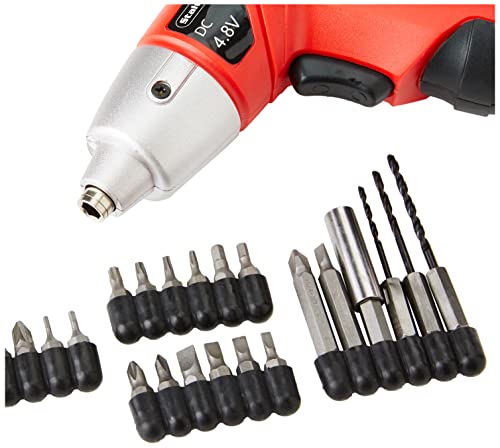 25-Piece Electric Screwdriver Set - Cordless Drill with LED Work Light, Automatic Spindle Lock, and Screw Driver Bits by Stalwart (Red) - WoodArtSupply