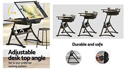 Landpink Glass Drafting Table Art Desk – Adjustable Professhional Artwork Drawing Desk, Glass-Topped Art Table for Craft Station Studio Home Office Landpink