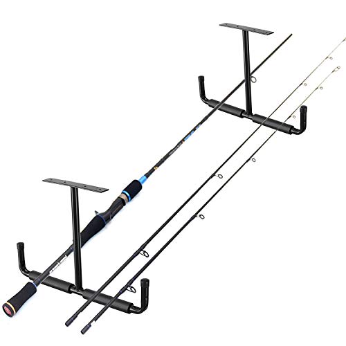 Overhead Garage Storage Hooks Rack Ceiling Mounted, Heavy Duty Utility Hooks Ladder Hanger for Hanging Hose Pipe Lumber & Other Bulky Items (2 Pack, - WoodArtSupply