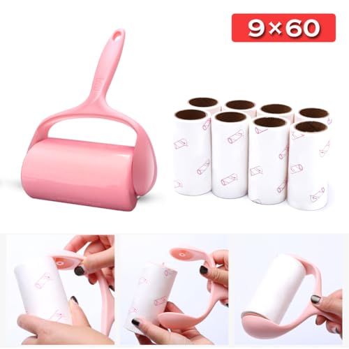 Lint Roller, 9 Refills 540 Sheets,Super Sticky Pet Hair Remover Kit, YQMAJIM Adhesive Lint Brush for Clothes,Carpet,Car Seats,Dust,Dogs,Cats YQMAJIM