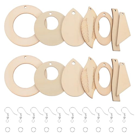 KALLORY 1 Set Wood Earrings Blank Unfinished Wood Earrings Teardrop Ellipse Pendants Sublimation Earring Blanks Wooden Earring Blank for Women Girls KALLORY