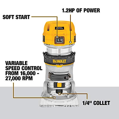 DEWALT Router Fixed/Plunge Base Kit, Variable Speed, 1.25-HP Max Torque (DWP611PK) DEWALT