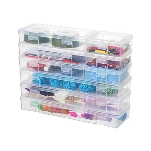novelinks Stackable Plastic Clear Storage Box Containers with Latching Lid - Art Craft Supply Organizer Storage Containers for Pencil Box, Lego, novelinks