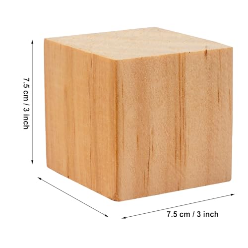 4PACK Wooden Blocks for Crafts, Unfinished Wood Cubes Blocks, 3 Inch Natural Wooden Blocks, Wood Square Blocks, Wooden Cubes for Arts and Crafts and PONGJA
