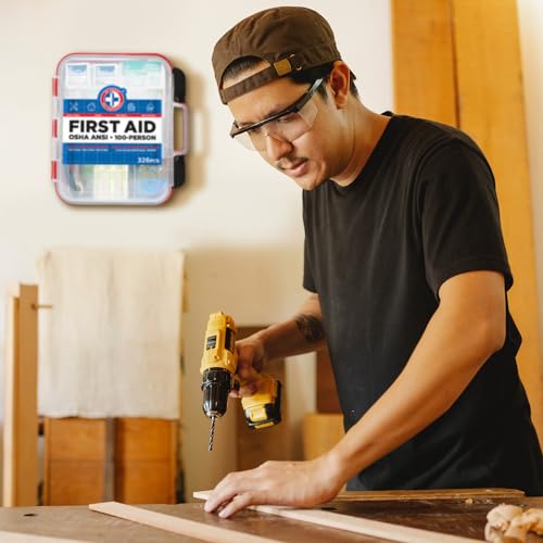 Be Smart Get Prepared First Aid Kit Hard Red Case 326 Pieces Exceeds OSHA and ANSI Guidelines 100 People - Office, Home, Car, School, Emergency, Be Smart Get Prepared