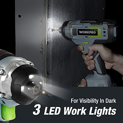 WORKPRO 20V Cordless Drill Combo Kit, Drill Driver and Impact Driver with 2x 2.0Ah Batteries and 1 Hour Fast Charger WORKPRO