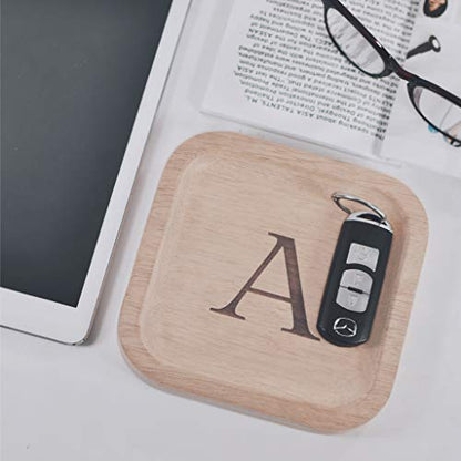 I'm Solid Wood Personalized Initial Letter Jewelry Display Tray Decorative Trinket Dish Gifts For Rings Earrings Necklaces Bracelet Watch Holder - WoodArtSupply