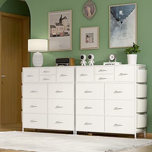 Lulive White Dresser for Bedroom with 10 Drawers, Chest of Drawers with Side Pockets and Hooks, PU Storage Dresser, Organizer Unit for Living Room, - WoodArtSupply