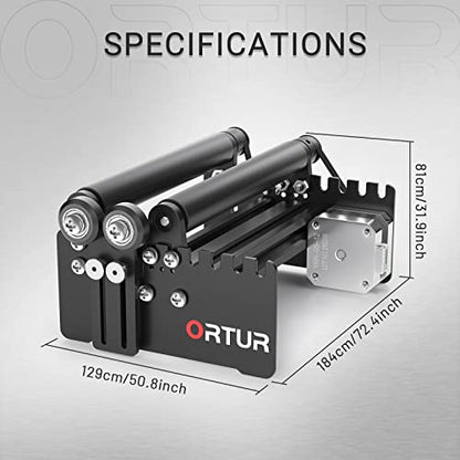 ORTUR Laser Rotary Roller, 360° Laser Engraver Y-axis Rotary Module for Engraving Cylindrical Objects Cans, 7 Adjustment Diameters, Min to 8mm,