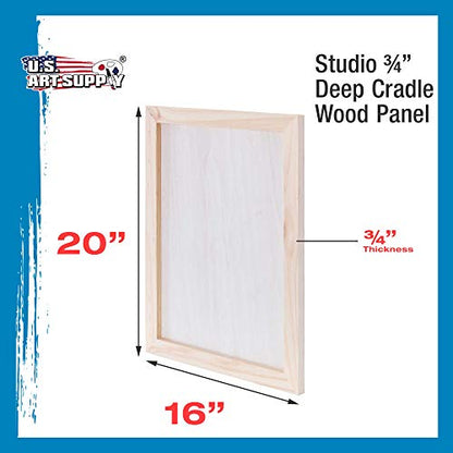 U.S. Art Supply 16" x 20" Birch Wood Paint Pouring Panel Boards, Studio 3/4" Deep Cradle (Pack of 2) - Artist Wooden Wall Canvases - Painting