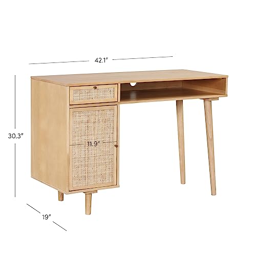 Nathan James Jacklyn Modern Home Office Writing Desk, Natural Brown - WoodArtSupply