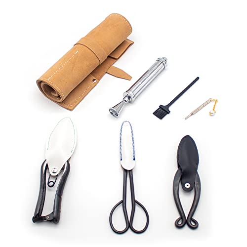 iDili Japanese Ikebana Flower Arrangement Tools Set Real Cowhide Bag Flower Art Tool Kit iDili