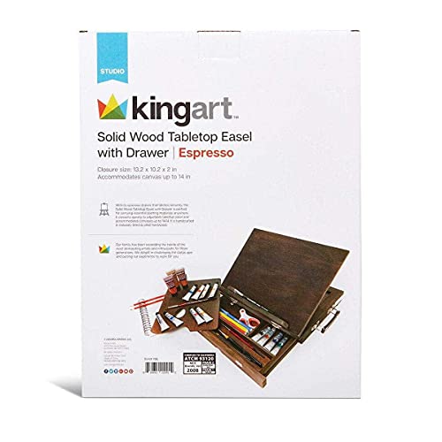KINGART 706 Adjustable Wood Espresso Stained Desk Tabletop Easel with Storage Drawer and Paint Palette KINGART