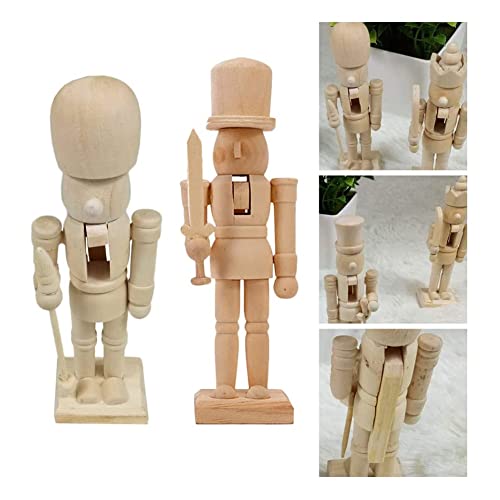 Sizet Unfinished Wood Nutcracker Ornaments Unpainted Mini Wooden Figurines, Set of 6