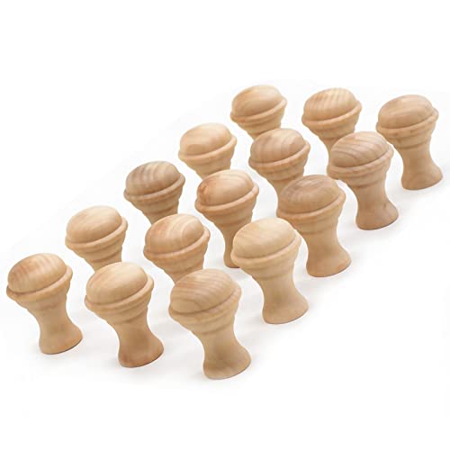 WEICHUAN 15PCS Mushroom Shape Wood Unfinished Cabinet Furniture Drawer Knobs Pulls Handles (Diameter: 1-3/8 Inches Height: 2 Inch) WEICHUAN