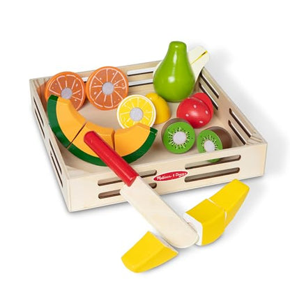 Melissa & Doug Cutting Fruit Set - Wooden Play Food Kitchen Accessory, Multi - Pretend Play Accessories, Wooden Cutting Fruit Toys For Toddlers And