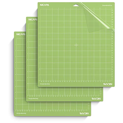 Nicapa 12x12 inch Standard Grip Cutting Mat for Cricut Maker 3/Maker/Explore 3/Air 2/Air/One (3 Pack) Adhesive Sticky Green Quilting Replacement Cut - WoodArtSupply