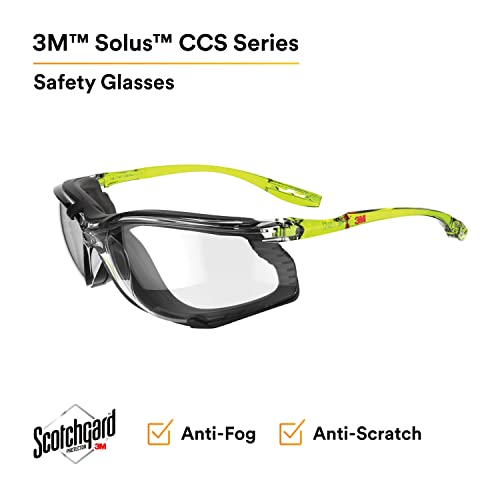3M Safety Glasses, Solus CCS Series, ANSI Z87, Scotchgard Anti-Fog Coating, Clear Lens, Corded Ear Plug Control System, Removable Foam Gasket, 3M