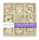 Mini Laser Cuts Wood Shape - Baby - Pram, Rocking Horse, Pacifier, and More - 45 Pieces - 1'' Across Forever in Time
