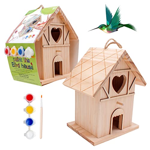 DIY Wooden Birdhouse Painting Kit for Kids, Bird House to Paint Set,Wood Arts and Crafts for Children,Ages 3-12 Build Your Own Bird Houses goldentime