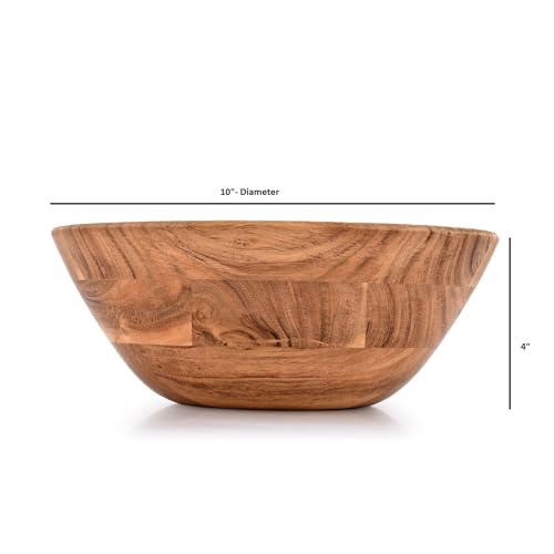 Samhita Acacia Wood Fruit Bowl for Fruits or Salads,Serving Dish Looks Absolute Beautiful With Your Kitchen (10" x 10" X 4")
