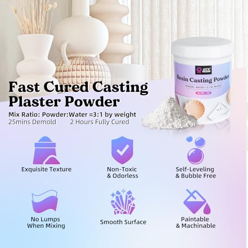 LET'S RESIN Resin Casting Powders Starter Kit, 1000g Fast Cured Odorless Casting Powder, 20~30 Minutes De-Mold, Water Activated Plaster Powder LET'S RESIN
