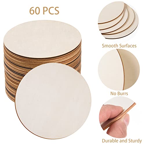 60 Pcs 6 Inch Wood Circles for Crafts Unfinished Wood Circles Wood Rounds Natural Round Wooden Disc Cutouts Blank Wood Circle Slices for DIY Crafts, AWIZOM