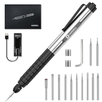 HARDELL Engraving Pen for DIY, Rechargeable Mini Engraver Pen with 10 Rotating Grinding Heads, Cordless Portable Electric Micro Engraving Pen for