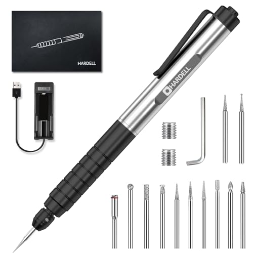 HARDELL Engraving Pen for DIY, Rechargeable Mini Engraver Pen with 10 Rotating Grinding Heads, Cordless Portable Electric Micro Engraving Pen for - WoodArtSupply