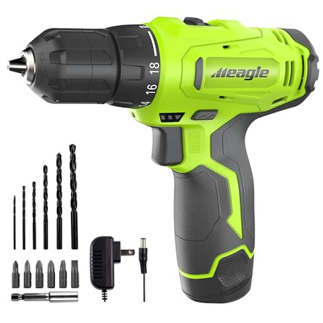 Meagle Cordless Drill, 12V Power Drill set with Battery & charger, 2 Variable Speed Electric Drill 18+1 Torque Setting, 3/8” Chuck with Drill Bits& Meagle