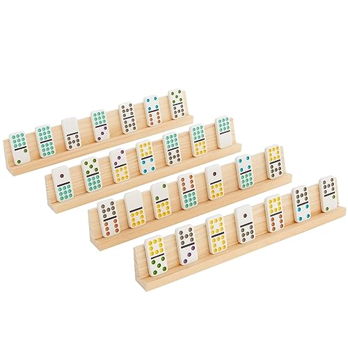 Juvale 4 Pack Wooden Domino Racks Trays, Dominoes Stand Holders for Mexican Train, Mahjong, Chicken Foot, Game Night - WoodArtSupply