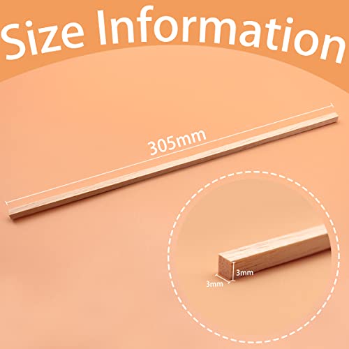 Benvo 100 Pieces Balsa Wood Sticks Square Wooden Dowels Unfinished Hardwood Strips Natural Long Woodcraft Sticks Batons for DIY Crafts Model Making Benvo