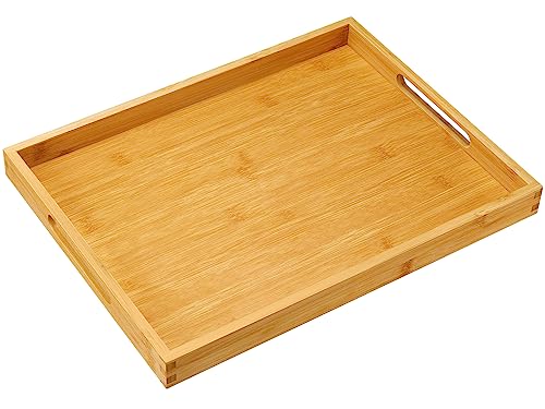 Pipishell Serving Tray with Handles, Bamboo Breakfast Tray Wooden Trays for Eating, Working, Storing, Used in Bedroom, Kitchen, Living Room, - WoodArtSupply