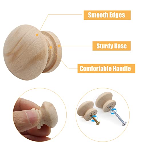 LifCratms 8PCS Wood Unfinished Drawer Knobs, 1 Inch Mushroom Shape Wooden Cabinet Furniture Knobs Pulls Handles for Home Office Wardrobe Dresser LifCratms