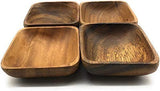 Acacia Handmade Wood Carved Plates - Set of 4 Calabash Bowls Size 4" (Square) BSRN