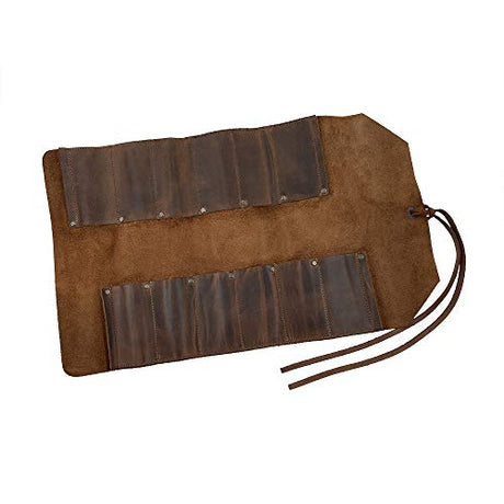 Hide & Drink, Big Tool Roll-Up Bag with 12 Slots, Workshop Storage, Woodworking Tools Organizer, Rustic Case, Full Grain Leather, Handmade, Bourbon Hide & Drink