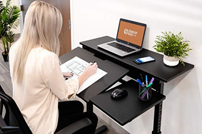 Stand Up Desk Store 40" Manual Adjustable Height Split Level Drafting Table Ergonomic Desk with Monitor Shelf (Black/Black) - WoodArtSupply