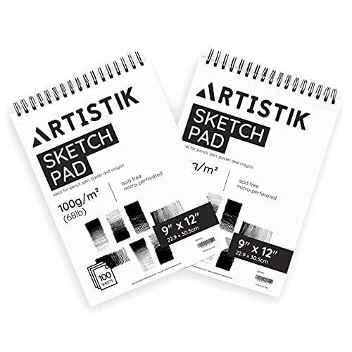 Sketch Pad 9"x12", 2 Pack, 100 GSM, 100 Sheets Perforated (Pack of 2 - Jumbo Sketchbook Pads 9" x 12") ARTISTIK